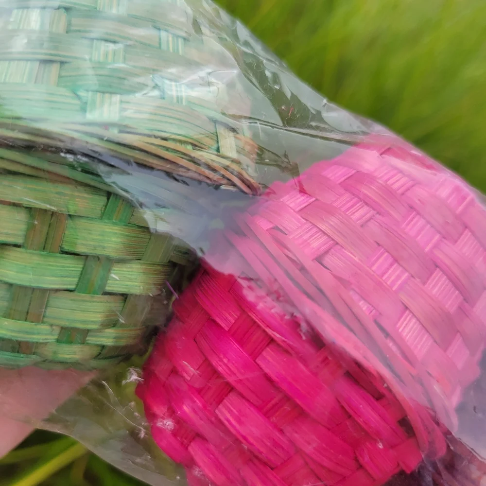 Dyed 2-Handled Basket & 6 NWT Mini Bamboo Baskets ~ Cute & Colorful!